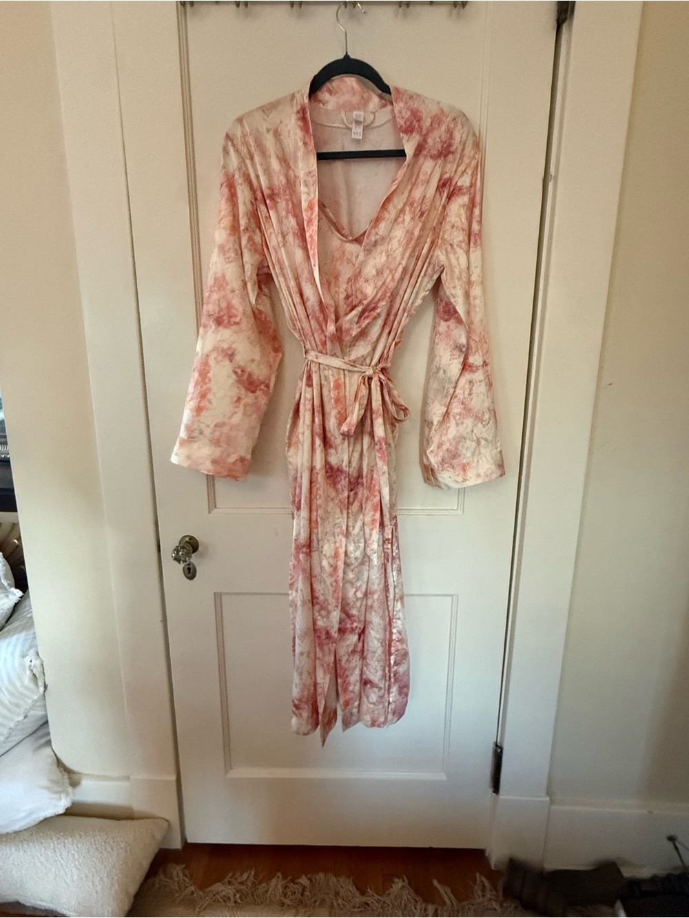stars above Blush Pink Marble Wrap Robe with Tie Waist and slip dress night gown